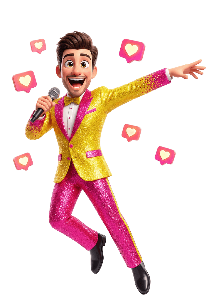 mrhaタイプの診断結果として表示される、マイクを持って注目を集めるキャラクター