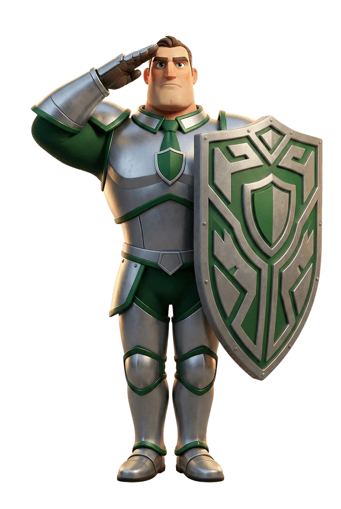 prlsタイプの診断結果として表示される、盾を構えて敬礼する守護者のキャラクター