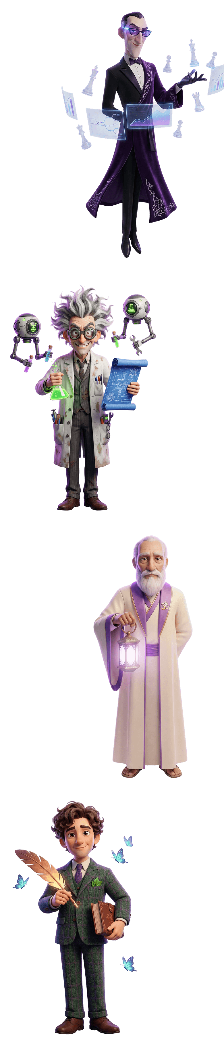 賢者カテゴリーの4つのキャラクターイラスト